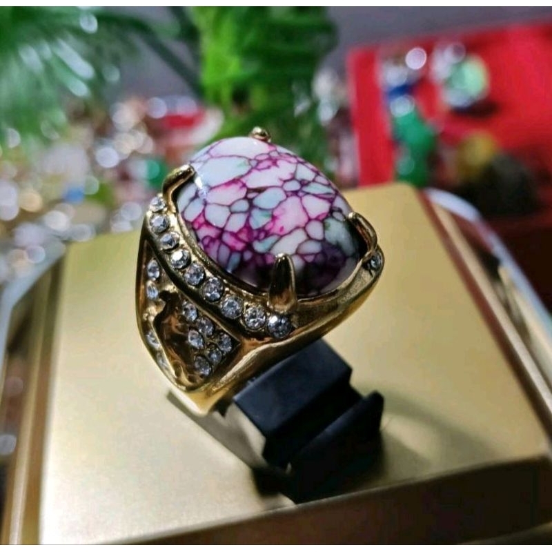 Cincin Batu akik virus Nevada urat hitam DM 15×20 siap pakai