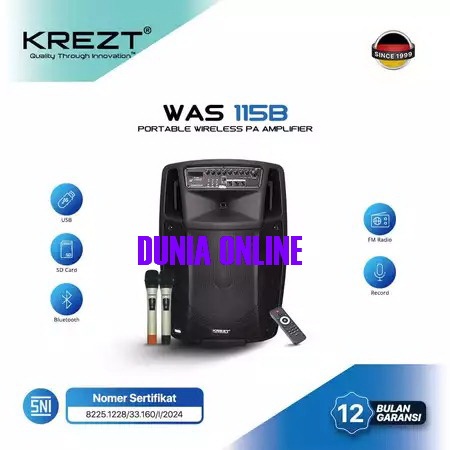 SPEAKER PORTABLE KREZT WAS115B SPEAKER 15 INCH BLUETOOTH WAS 115B / KREZT WAS-115B ORIGINAL