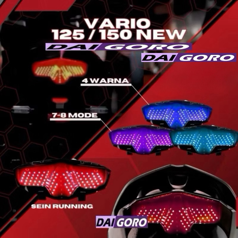 Lampu Stop Vario 125 150 New 2018-2025 8 Mode Stoplamp Vario 125 150 New Lampu Rem Belakang Vario