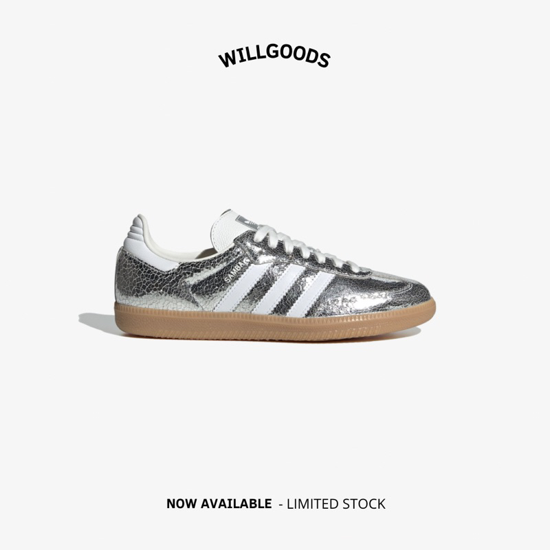 Adidas Samba OG Silver Metallic Cracked Leather Women Original Resmi