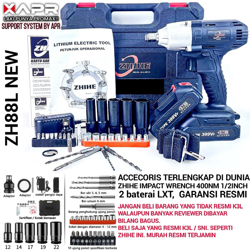 ZHIHE ZH88L Impact wrench  2baterai fullset koper 10cell lxt desain by xapr group GARANSI 5 TAHUN