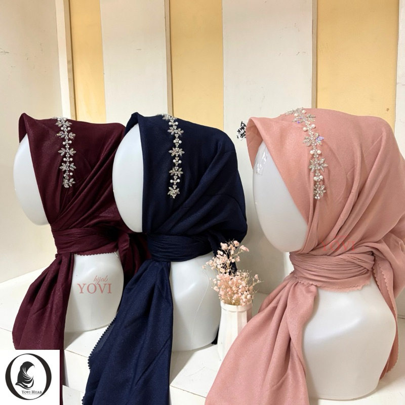 Hijab Payet Bando Sinar Glamour Mewah Pesta Warna Terbaru || Jilbab Payet Bando Segiempat By Ansania