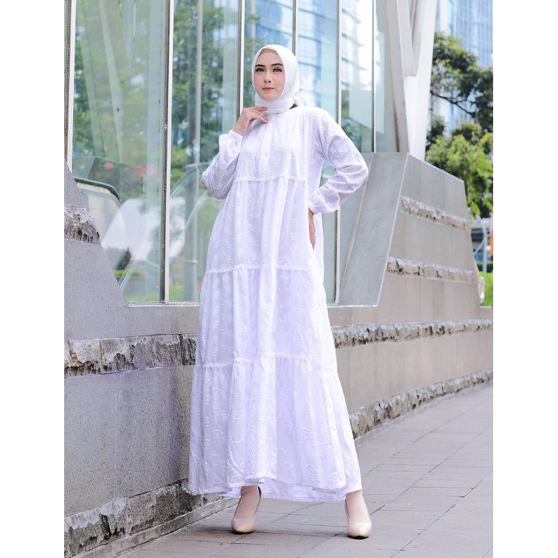 Gamis 3 Dara Rempel Katun Rubia Premium Lengan Karet Baju Wanita Muslim Pesta Kondangan Lebaran