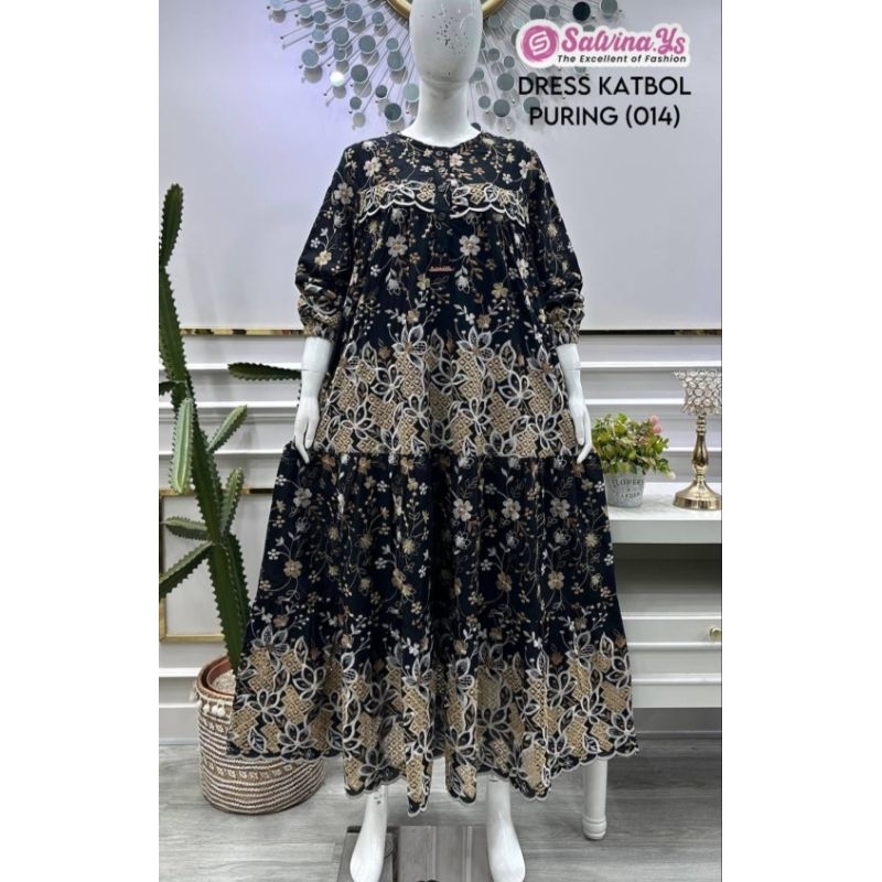Gamis salvina midi bordir puring terbaru