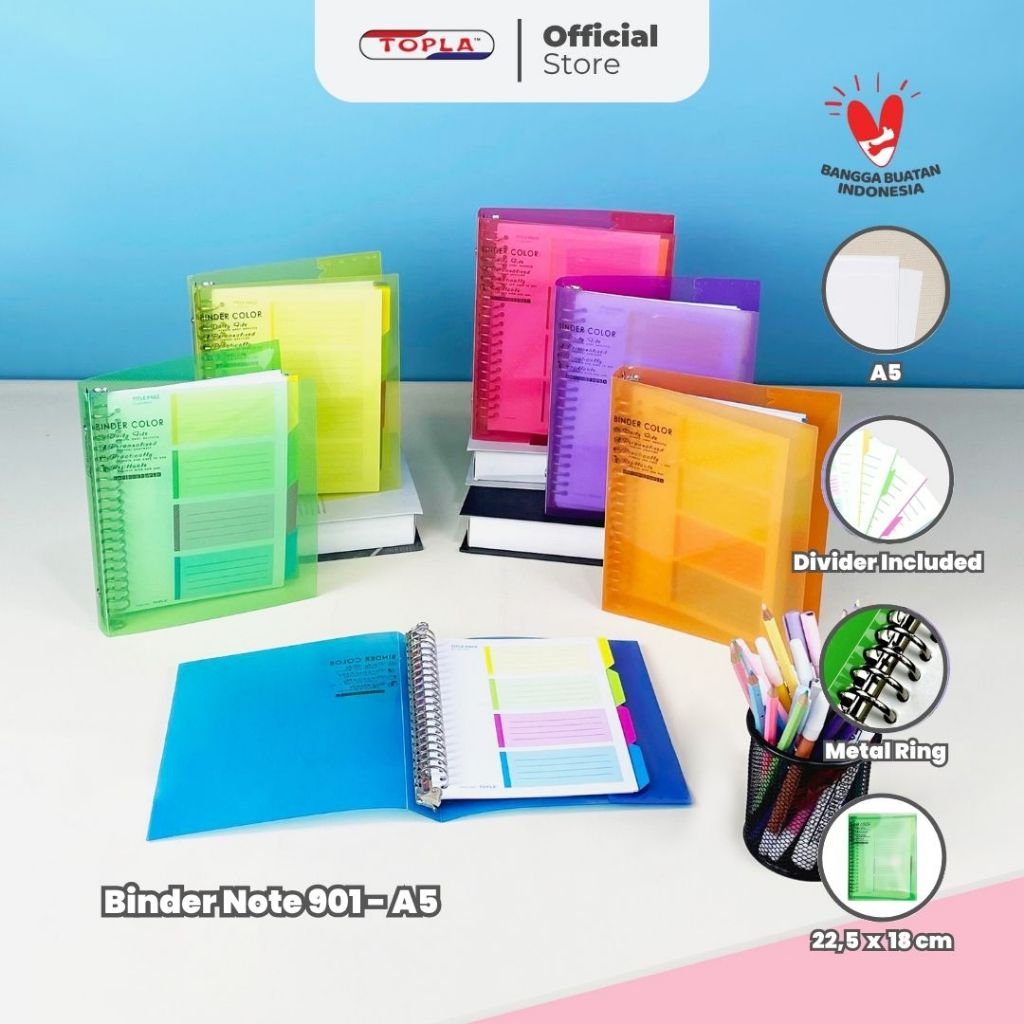 

Binder Notebook ring besi transparan buku catatan sekolah kuliah journal dan agenda A5 dan B5 Topla