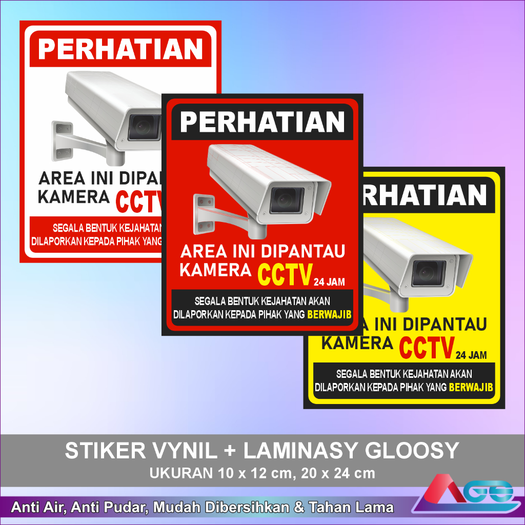 

Stiker CCTV Area Toko 24 Jam Bahan Vynil Laminasy Glossy Sticker Warning Pengaman Anti Maling Murah