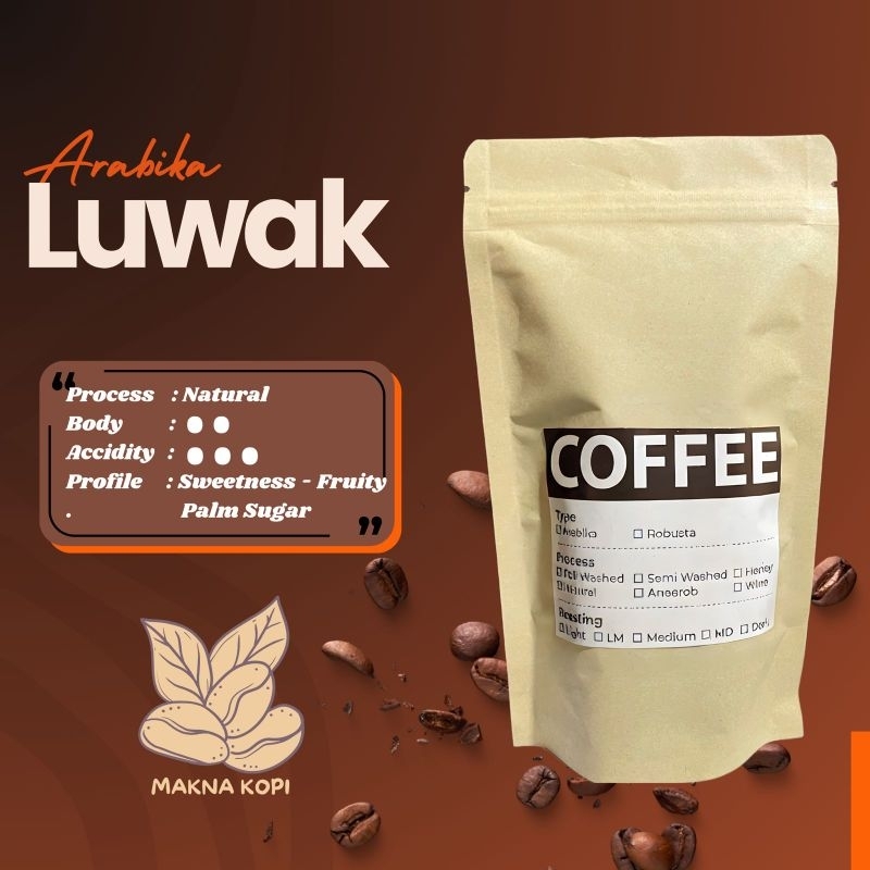 

Makna Kopi - Kopi Arabika Luwak 100 Gram Kopi Biji Bubuk