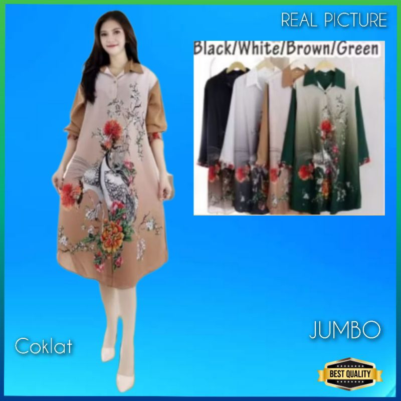 Midi Dress Korea Wanita Amsonia Jumbo LD 120 Gaun Natal Kekinian Hijau