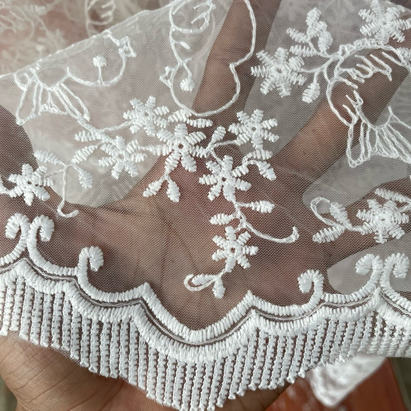 kain organza bordir motif bunga premium - kain organza korea bordir - kain organza warna putih adk