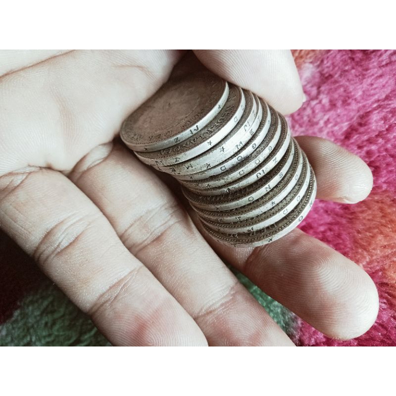 5 keping koin perak wilhelmina 1 gulden tahun campur.