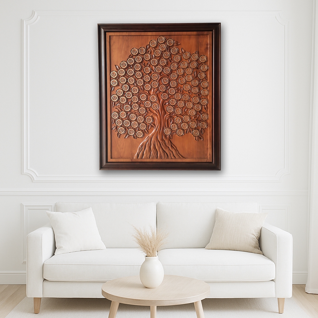 Hiasan dinding Kaligrafi Asmaul Husna kayu jati TPK premium kayu jati Ukir Jepara Aesthetic decor