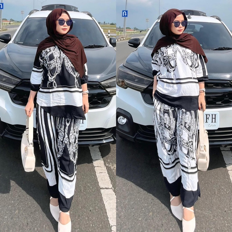 Beranda Busana One Set Viral Setelan Wanita Terbaru Wan Set Rayon Motif Premium Piyama Jumbo XXL