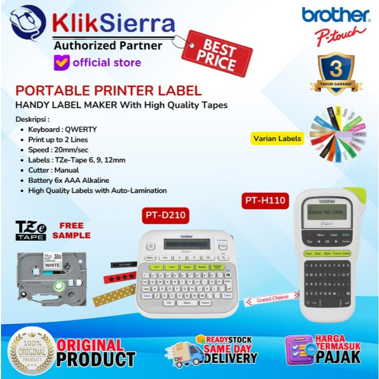 BROTHER PT-D210 PT-H110 PTouch Printer Label Portable PTD210 Printer Thermal Laminated Tape
