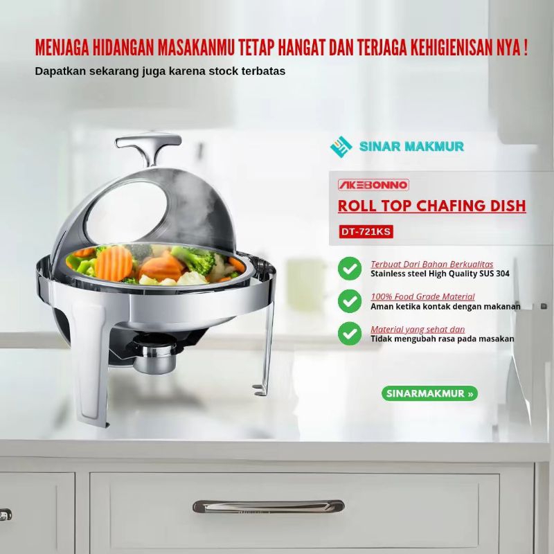 Tempat Pemanas Makanan Prasmanan Chafing Dish 6L Akebonno DT-721KS