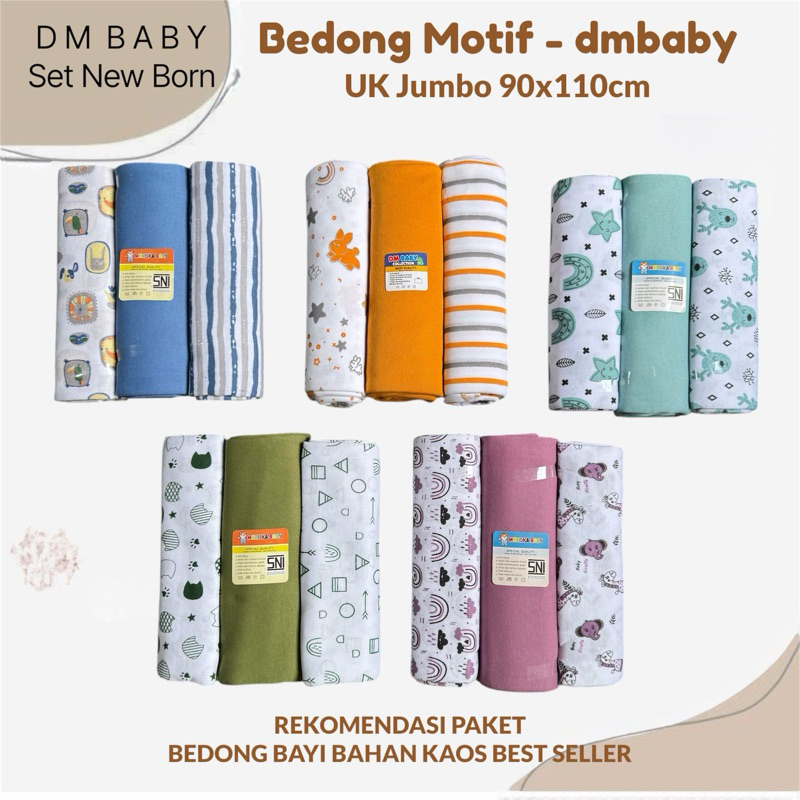 3 PCS Bedong Motif UK Jumbo 90x110cm Bahan Kaos SNI Bedong Bayi New Born Bedong Bayi Baru Lahir New 
