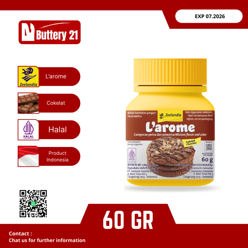 

LAROME PERISA COKELAT 60 GR/PERISA COKELAT DAN PEWARNA/BAHAN PANGAN PERASA COKELAT/ZELANDIA COKELAT