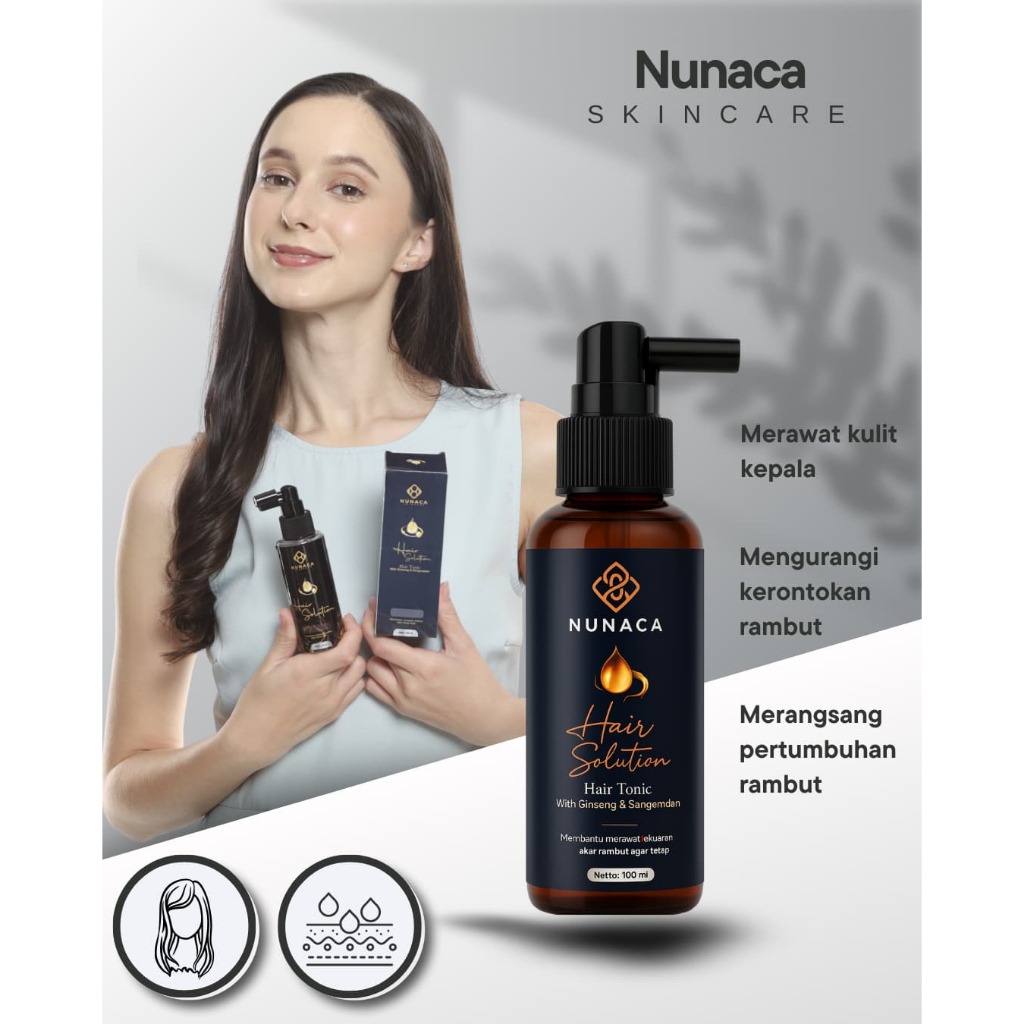 NUNACA Hair Solution-Penumbuh Rambut Kebotakan-Tumbuh Alami Rambut Hitam Permanen 100ml ( BPOM ) ori