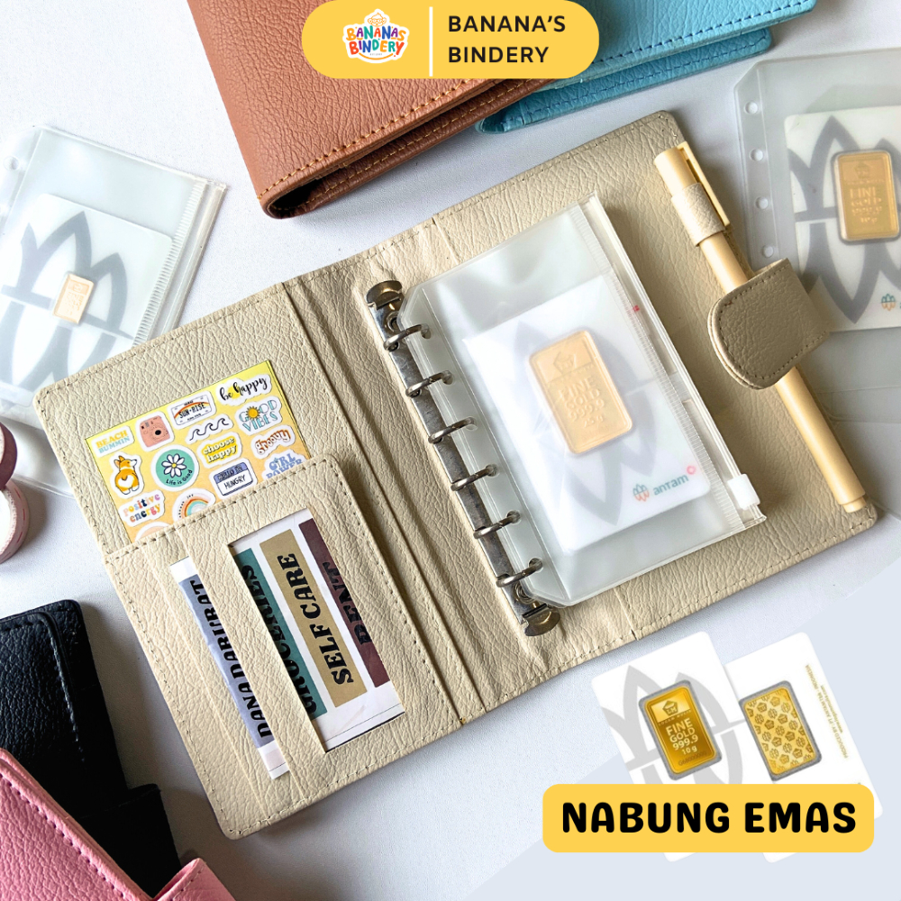 

Banana's Bindery Binder Nabung Emas Logam Mulia A7 6 Ring Zipper Bag Dompet Card Holder Wallet Tempat Kartu Atm Emas Antam Logam Mulia 5 zipper Slot