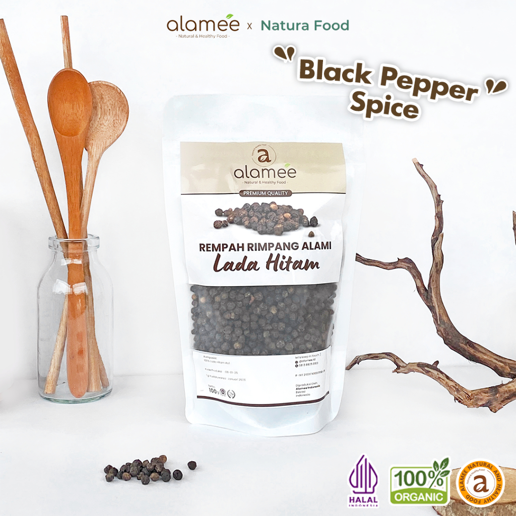 

ALAMEE Biji Lada Hitam Blackpepper Organik Utuh Whole Black Pepper Rempah Rimpang Spice 100gr