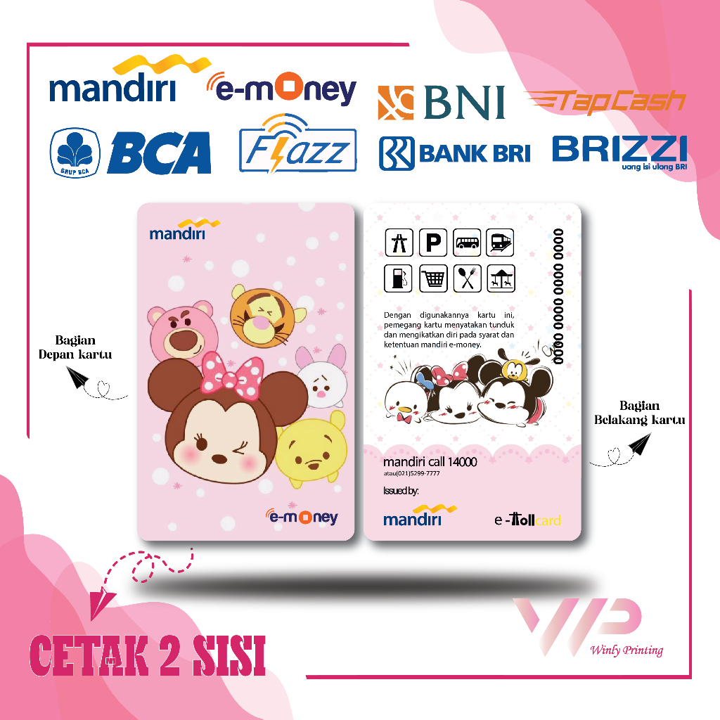 KARTU EMONEY ANIME MICKEY MOUSE E TOLL MANDIRI FLAZZ BCA GEN 2 BNI TAPCASH BRIZZI BRI - 2 SISI