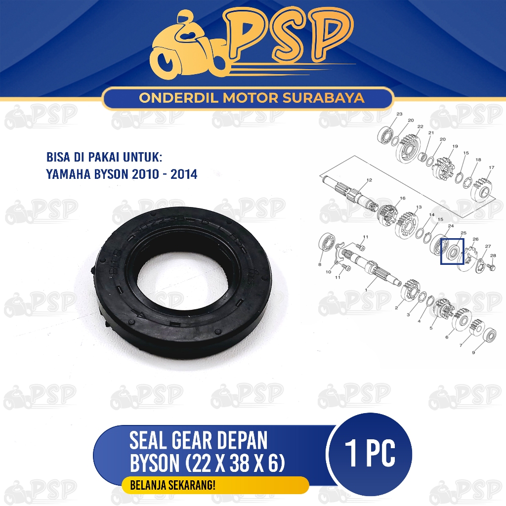 Seal Ger Depan Byson (22x38x6) - Sil Karet As Gir Gear Depan Yamaha Byson Karbu Byson FI
