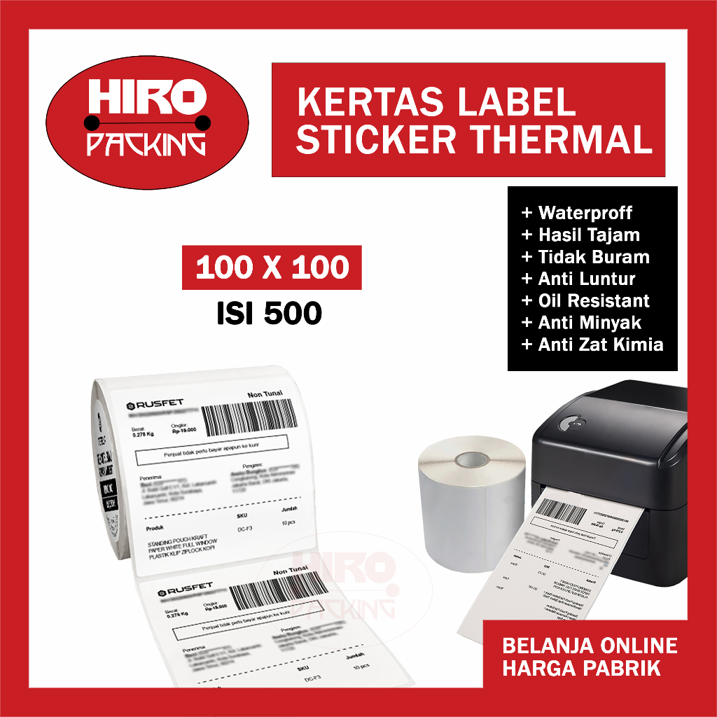 

Label Sticker Thermal 100x100 isi 500 Kertas Printer Resi Pengiriman Roll