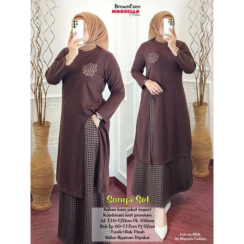 Marsella - Sonya Setelan Wanita Bahan Kaos Jacket Import • Kombinasi Knit Premium • Tunik+Rok Pisah 