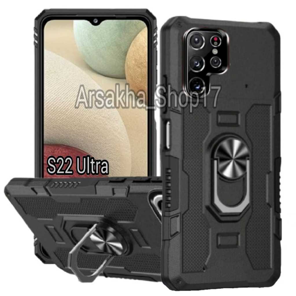 Casing HP Untuk SAMSUNG S22 ULTRA Hard case Robot Carbon Fibre 360 Degree Rotasi Ring