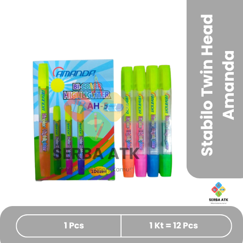 

[12 pcs] Stabilo/Highlighter 2 mata Amanda twin head penanda buku warna-warni