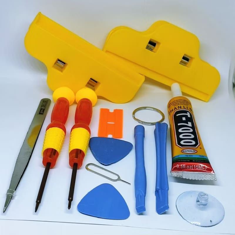 PAKET MURAH MERIAH ALAT SERVIS HP HANDPINE OBENG 10 IN 1 SET PLUS LEM 15ML PLUS PENJEPIT LCD 2PCS OR