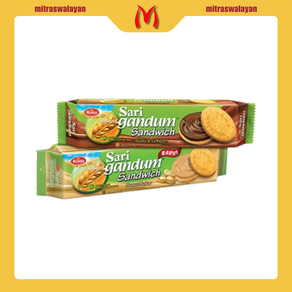 

Roma Sari Gandum Sandwich Coklat Susu & Peanut Butter 115g