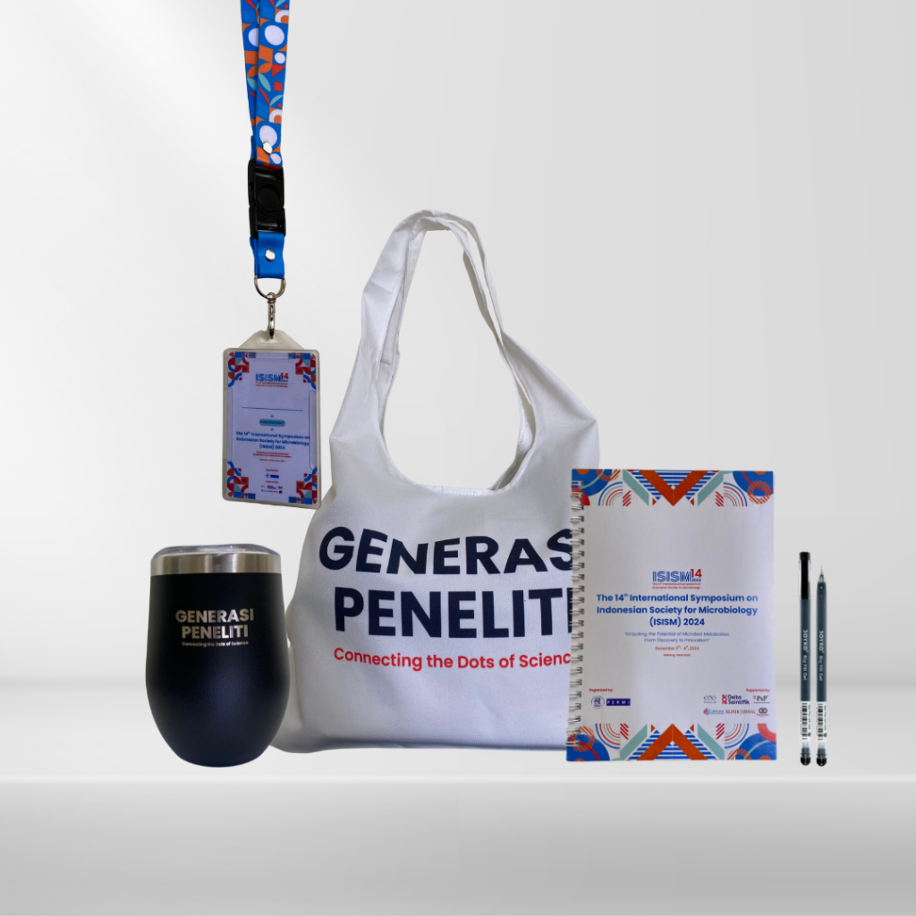 

Paket 4 Seminar Kit Generasi Peneliti (Totebag Canvas, Notebook Spiral, Bolpoint, Paket ID Card + lanyard Tumblr Mug)