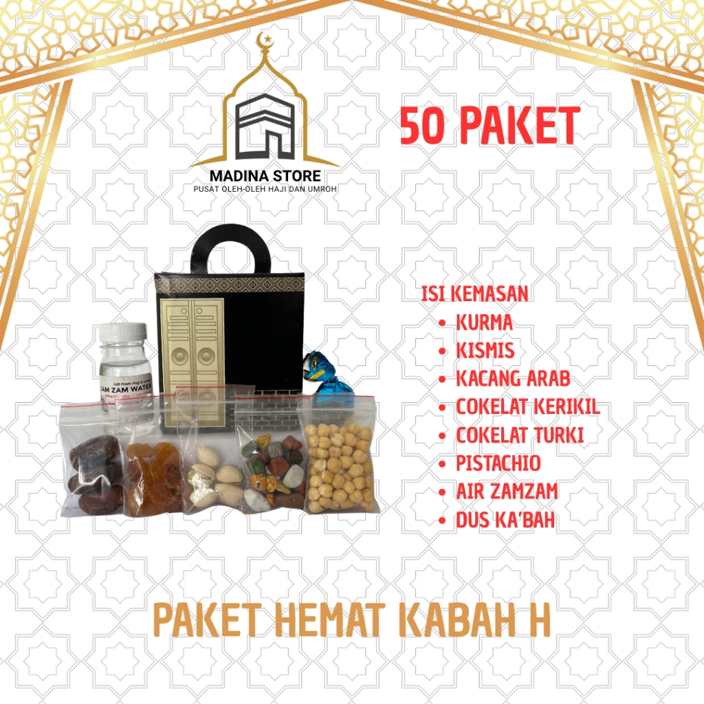 

Paket Hemat Oleh-oleh Haji dan Umroh Paket H 50 PCS isi Air Zamzam Dus Ka'bah