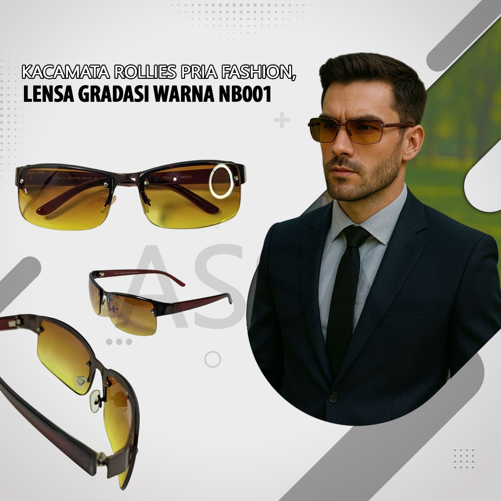 Rollies Kacamata Rollie Pria Fashion Lensa Gradasi Warna Coklar NB001/2