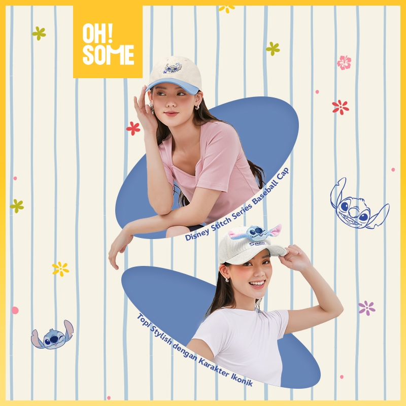 [OHSOME x Disney] - Mostorhata Stitch Series Beach Dream Hat Baseball Cap Plush Topi Warna Putih