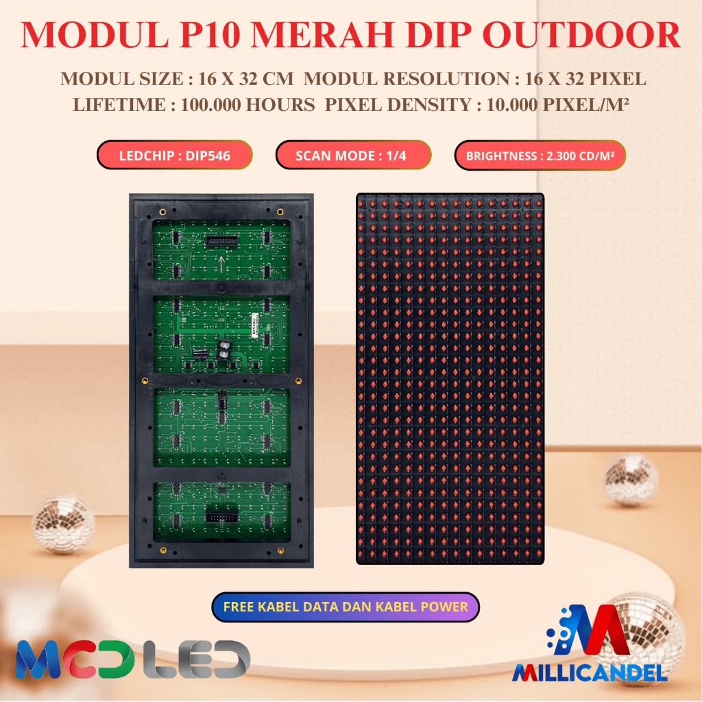 PANEL MODUL MODULE P10 DIP OUTDOOR MERAH HIJAU PUTIH BIRU KUNING