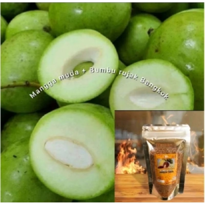 

mangga muda belah biji 1 kg + bumbu tabur bangkok ekstra pedas