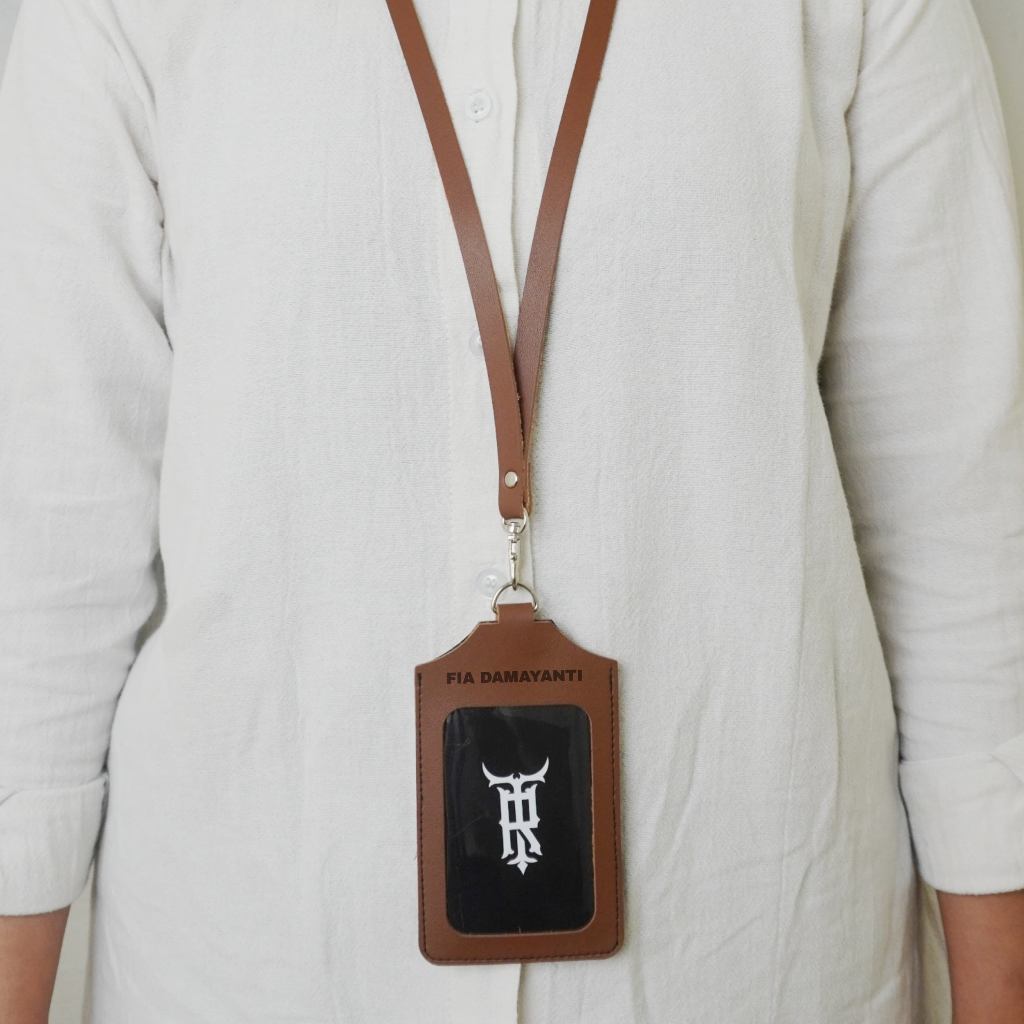 ID LANYARD KULIT HOLDER ID CARD CUSTOM NAMA GRAFIR LEATHER K5 / LANYARD CUSTOM NAMA CASE HOLDER