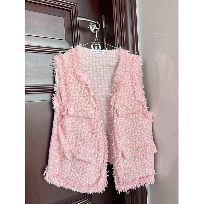 (PRELOVED) Twitted vest/ outter in baby pink ALL SIZE