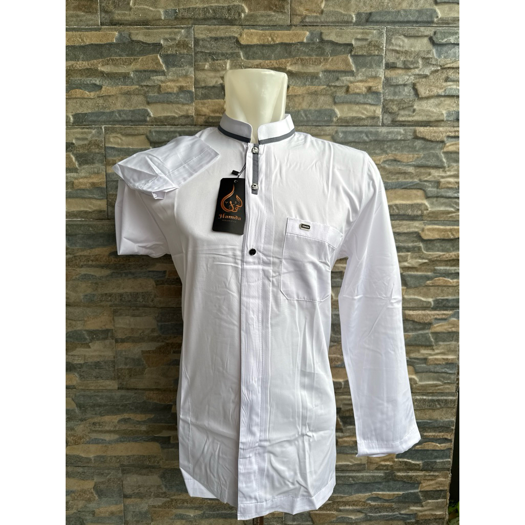 Baju Taqwa modern pria Koko Al hamda signature Putih Lengan Panjang