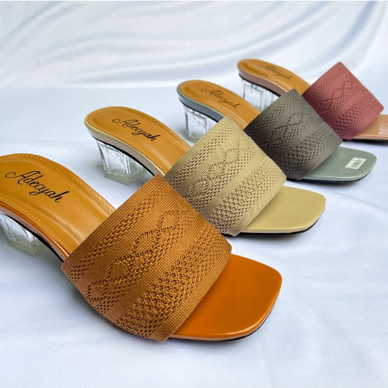 Sandal Heels Wanita / Heels Rajut / Heels 5cm Hak Kaca / Heels Selop / High Heels Wanita