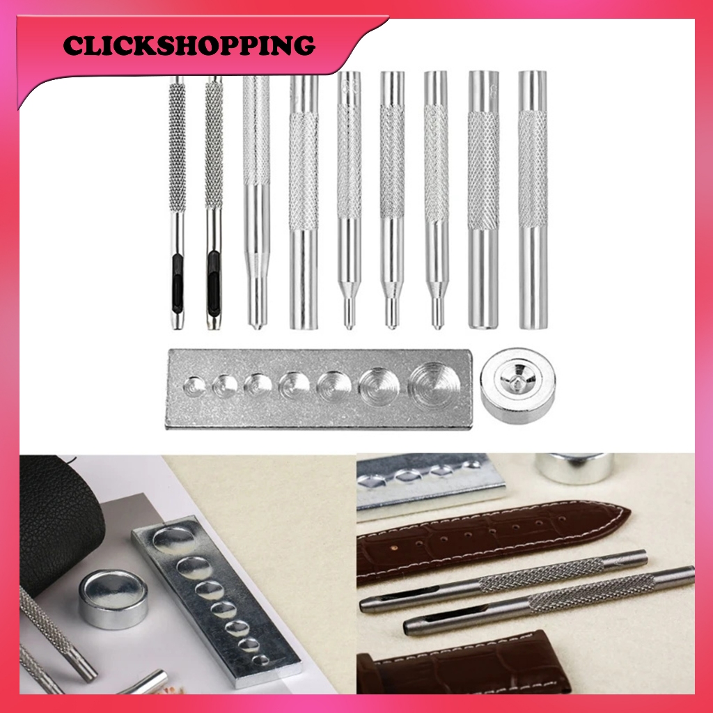 

11Pcs/Set Alat Pasang Kancing Snap besi Alat Ukir / Stempel Kulit Untuk Kerajinan Tangan - DIY Leather Craft - Alat Kerajinan Kulit -