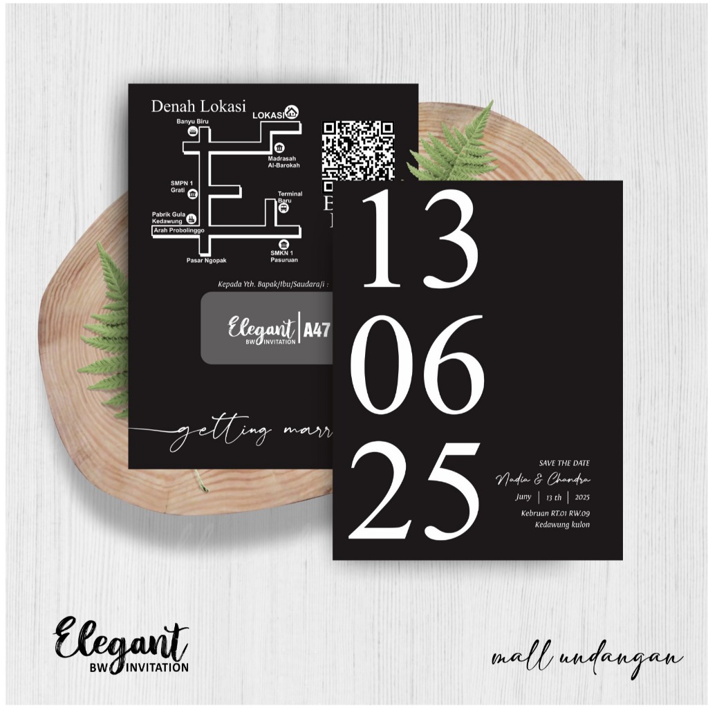 UNDANGAN PERNIKAHAN GLOSSY BW ELEGAN - KARTU UNDANGAN PERNIKAHAN FOTO - SURAT UNDANGAN PERNIKAHAN