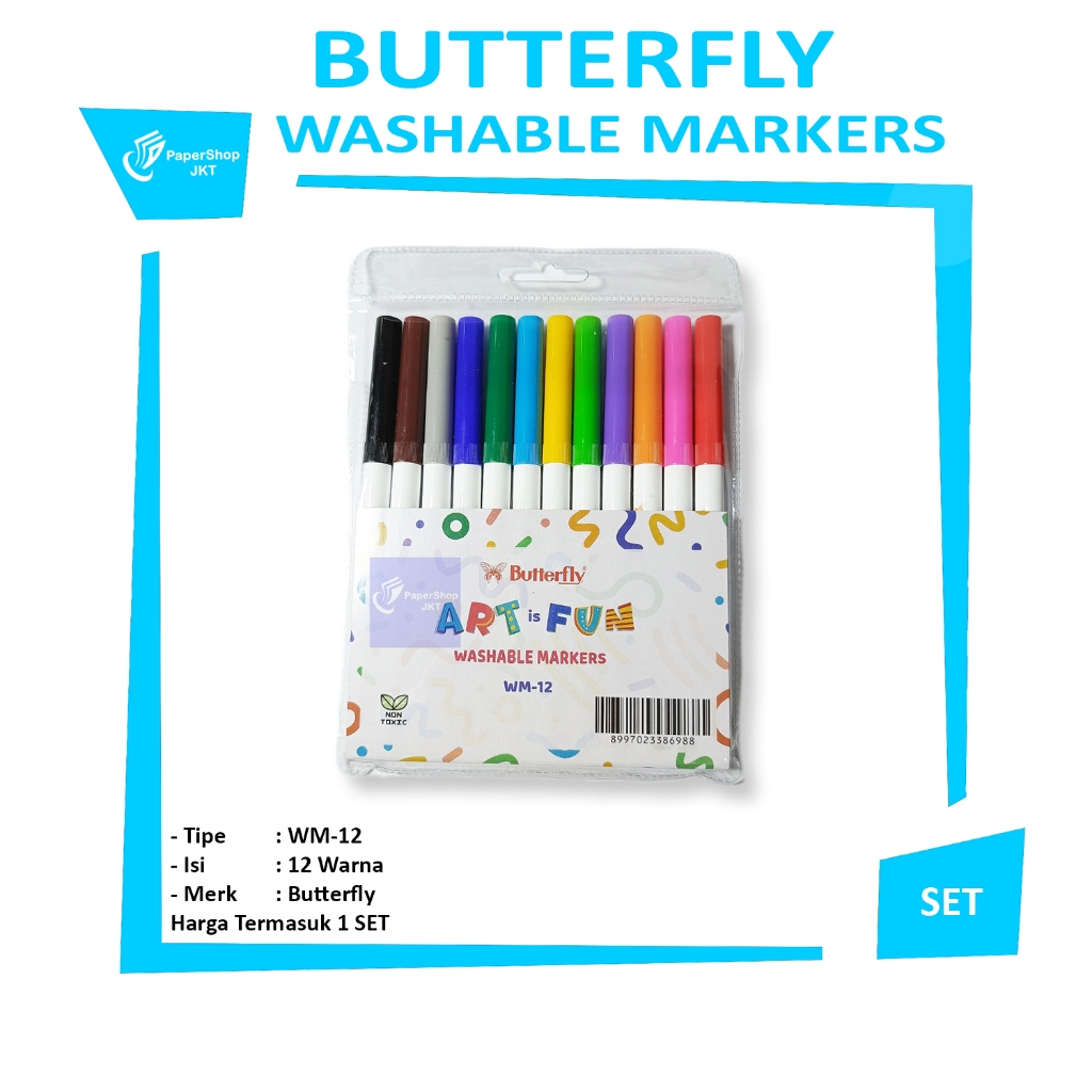 

BUTTERFLY - WASHABLE MARKERS WM12 - SET
