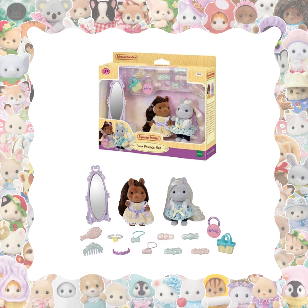 [Ready] Sylvanian Families Pony Friends Set Series - Open Sharing Brown Pony and Silver Pony Horse w