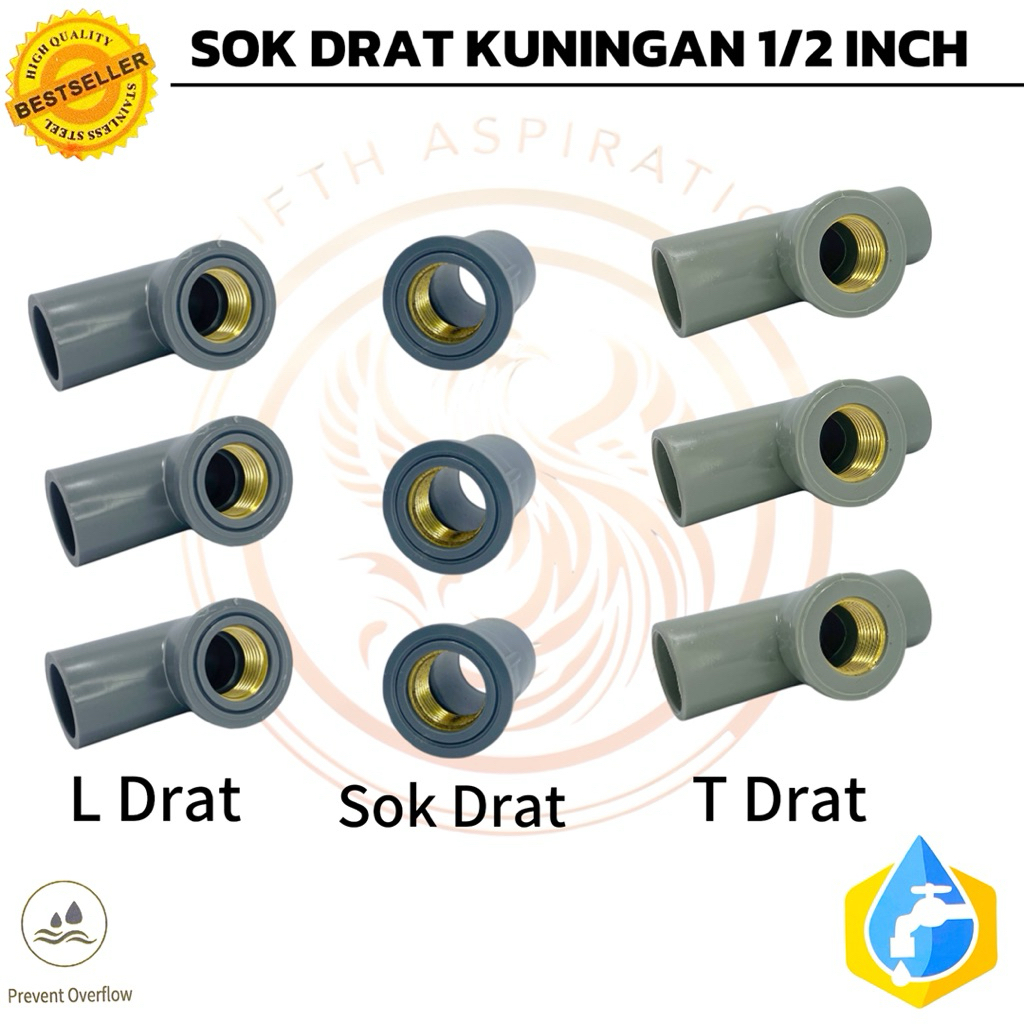 Sok Drat Kuningan 1/2 Inch Keni Drat Kuningan 1/2 Inch T Drat Kuningan 1/2 Inch Sok Drat 1/2 Keni Dr