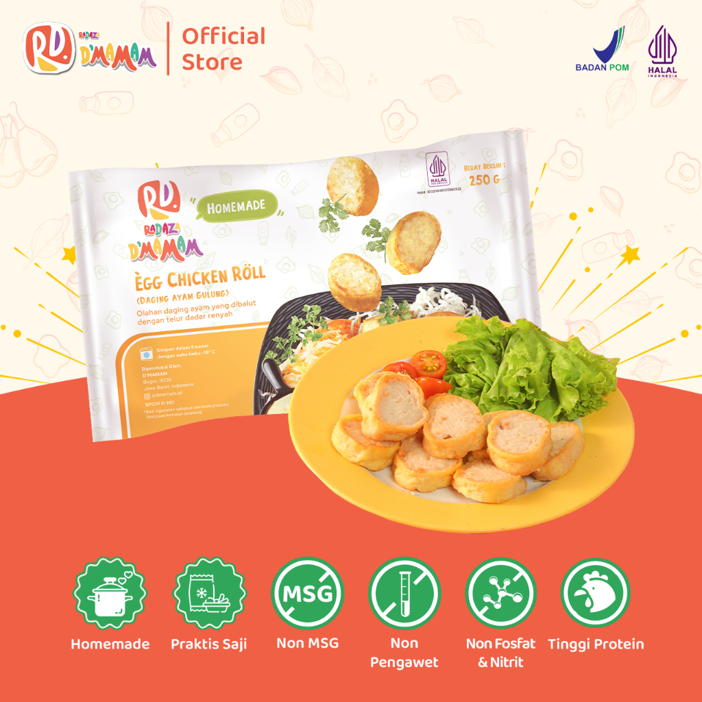 

Egg Chicken Roll 250g Radaza D'MAMAM Bento Frozen Anak MPASI Homemade Non MSG No Pengawet BPOM HALAL