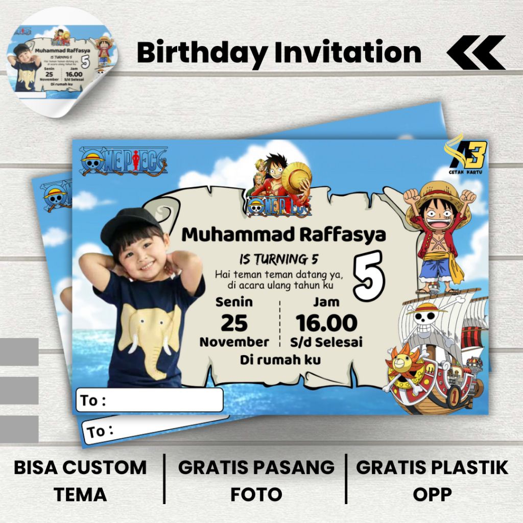 FREE PLASTIK Kartu Undangan Ulang Tahun Anak Laki laki / Undangan Ultah Anak Murah Isi 50 Pcs