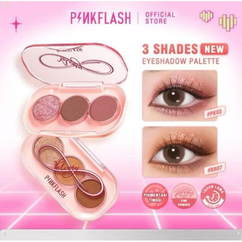 PINKFLASH 3 Pan Eyeshadow 3gr / Eyeshadow 3 warna Pinkflash Waterproof 3gr