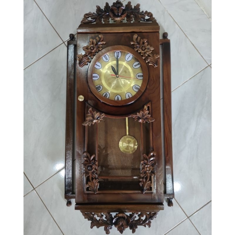 Jam dinding kuno kayu jati ukir jam gantung klasik